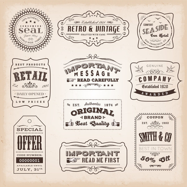 Vintage And Old-Fashioned Labels And Signs