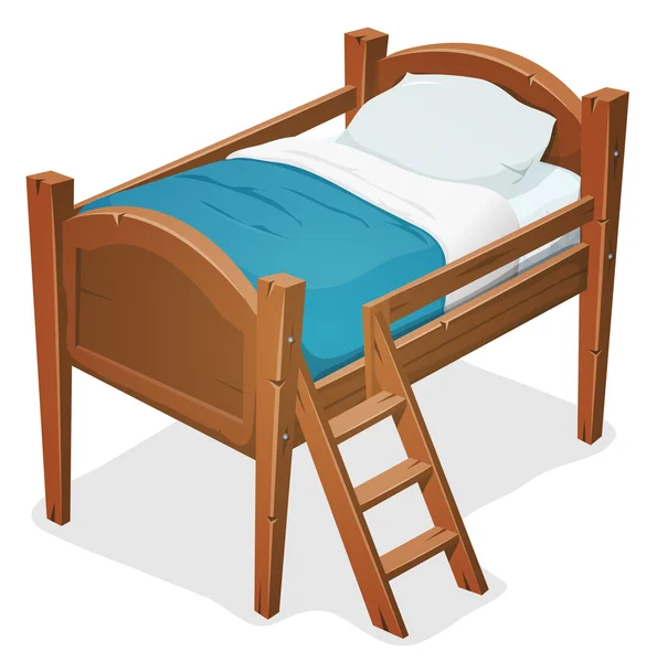 Cama de madeira com escada —  Vetores de Stock