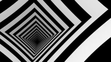 Soyut Siyah ve Beyaz Kare Çizgili Tünel Arkaplan Döngüsü / 4k Soyut arkaplan çizgileri olmayan siyah ve beyaz minimal kare kare tünel arkaplanı