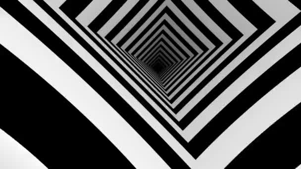 Abstract Black White Square Stripe Tunnel Background Loop Animation Abstract — стоковое видео