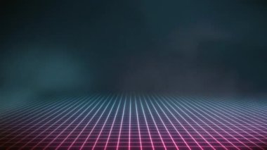 Seksenlerin Teknoloji Bölümü Fx Arkaplan Döngüsü / 4k renkli, soyut, minimal siber uzay ızgarası synthwave arka planının 80 'lerin stili dikişsiz döngü