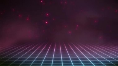 Seksenlerin Teknoloji Bölümü Fx Arkaplan Döngüsü / 4k renkli, soyut, minimal siber uzay ızgarası synthwave arka planının 80 'lerin stili dikişsiz döngü