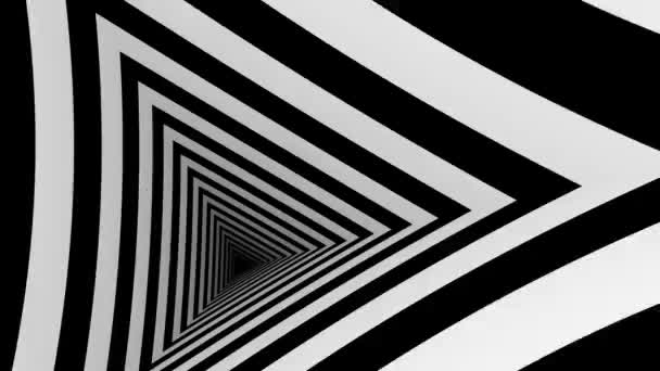 Abstraktní Černobílý Trojúhelníkový Pruhový Tunel Pozadí Smyčka Animace Abstraktního Pozadí — Stock video
