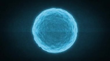Bilim Virüsü Araştırma Mikroskobu Sağlık ve Tıp araştırmaları için parlayan ve dönen bir hücre veya virüs küresine mikroskop görüşlü bir bilim arka planının 4k animasyonu
