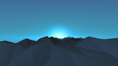 Dağlar manzara siluet arka plan döngü / 4 k animasyon bir soyut fraktal dağlar, yatay, düşük çokgenler siluetleri ve güzel güneş ufuk, kesintisiz döngü