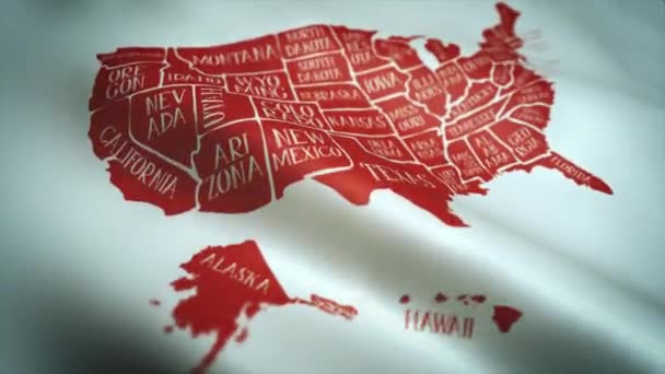 Usa American Map Flag Waving Teksturowane Tło Pętla Animacja Amerykańskiej — Wideo stockowe