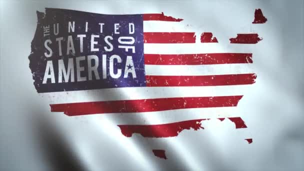 Ηπα American Map Flag Waving Textured Background Loop Animation Αμερικανικού — Αρχείο Βίντεο