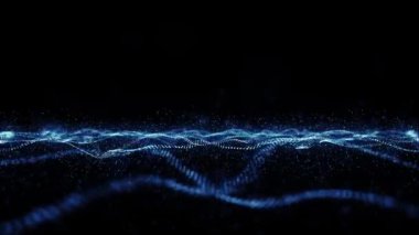 Soyut Parlak Ağ Alanı Fx Soyut Fraktal Parçacık Döngüsü / 4k animasyonu ile soyut bir fraktal dijital dalga alanı arkaplanı parlayan ağ çizgileri ve titreşen parçacıklar ve pürüzsüz döngü