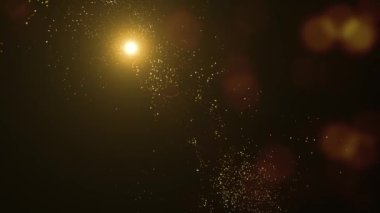 Soyut Açık Altın Akan Parçacıklar Soyut bir altın fraktal parçacıkların 4k animasyonu ve füzyon kıvılcımları uzay manzarası arka planında lenslerin parlaklığı ve pürüzsüz döngü
