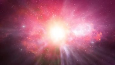 Nebula ve Yıldızlar Döngüsü / 4k animasyonu ile Fantastik Alan Arkaplanı Yıldızlar ve bulutsular yakınlaşırken kusursuz bir döngü arkaplanı