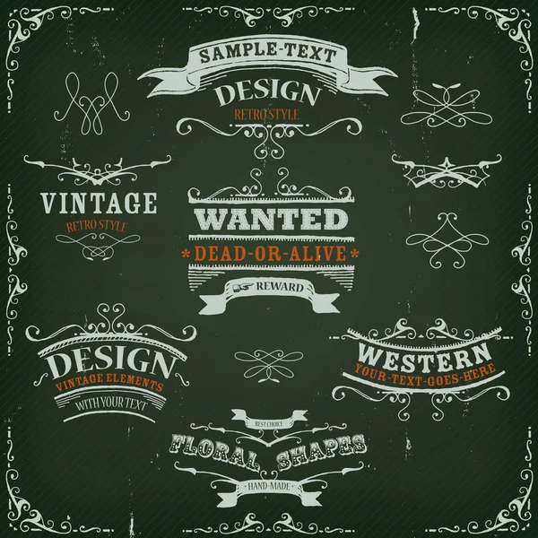 Hand Drawn Western Banners And Ribbons — Stock Vector