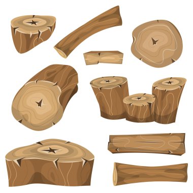 Wood Logs, Trunks And Planks Set clipart