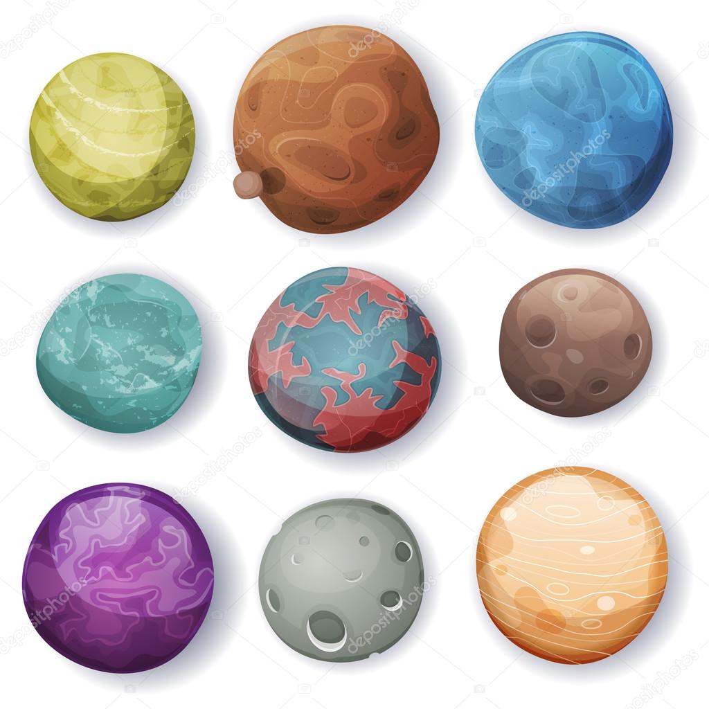Comic Planets And Space Asteroids Set