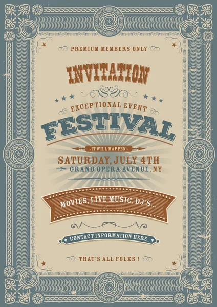 Fiesta Vintage Festival Invitación Fondo — Vector de stock