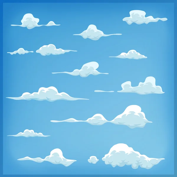 Cartoon Clouds Set On Blue Sky Background — Stock Vector