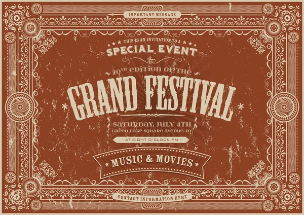 Vintage Retro Festival Poster Background — Stock Vector