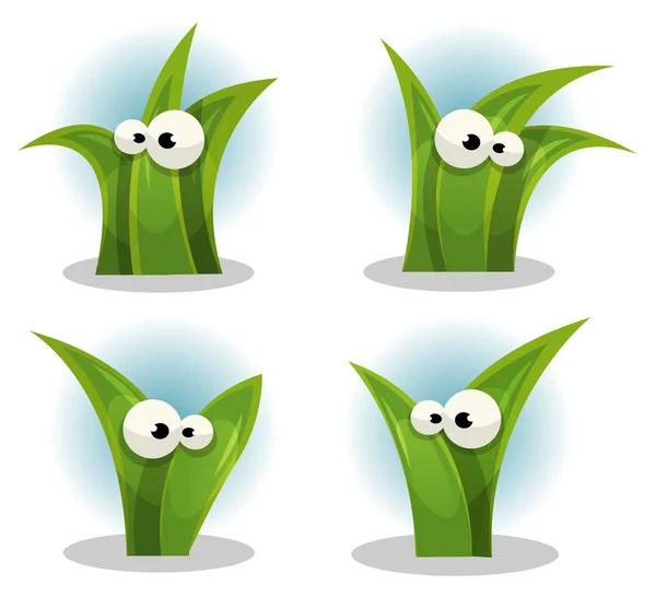 Cartoon Funny Grass Leaves Characters — Stock Vector