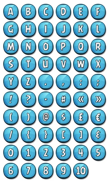 Juego de fuentes de alfabeto en botones brillantes para el juego de Ui — Vector de stock