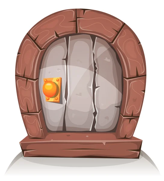 Dibujos animados de madera y piedra Hobbit Puerta — Vector de stock