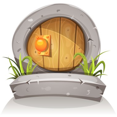 Cartoon Wooden And Stone Hobbit Door For Ui Game clipart