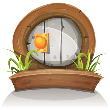 Cartoon Wooden And Stone Rounded Door For Ui Game