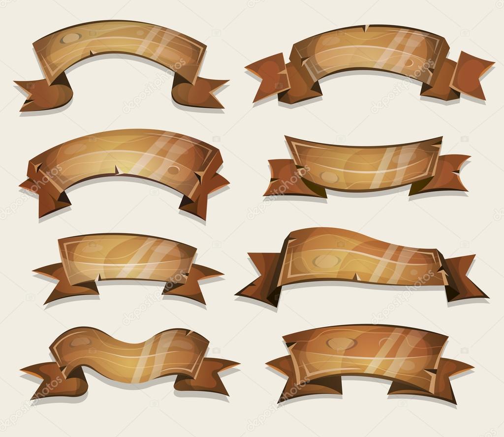 Cartoon Wood Banners And Ribbons For Ui Game