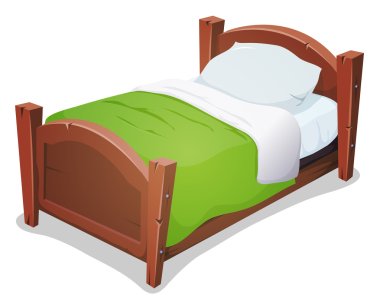 Wood Bed With Green Blanket clipart