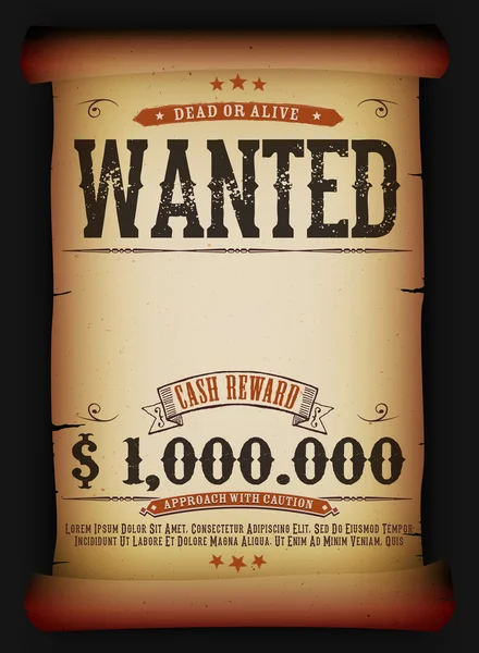 Wanted Vintage Poster On Old Parchment — Stockvector