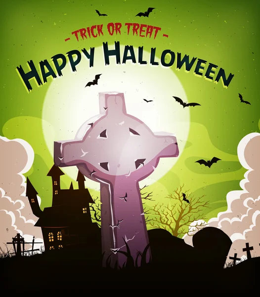 Halloween Holidays Background With Christian Tombstone — Stock Vector