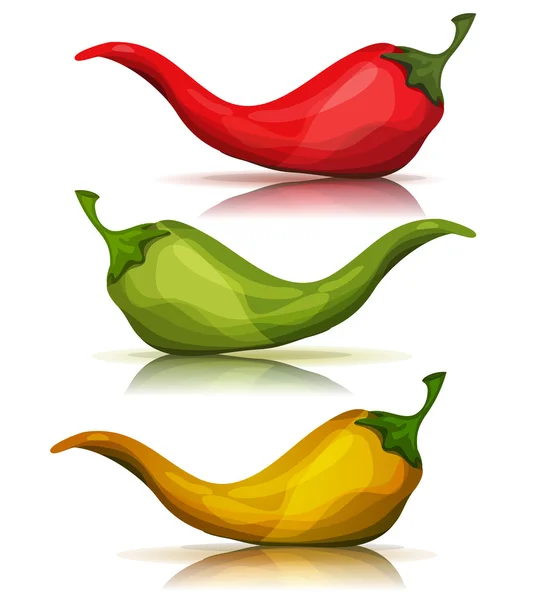 Cartoon Red, Green and Yellow Hot Chili Pepper - Stok Vektor