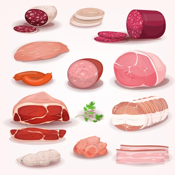 Delicatessen And Butchery Meat Set — Stock Vector