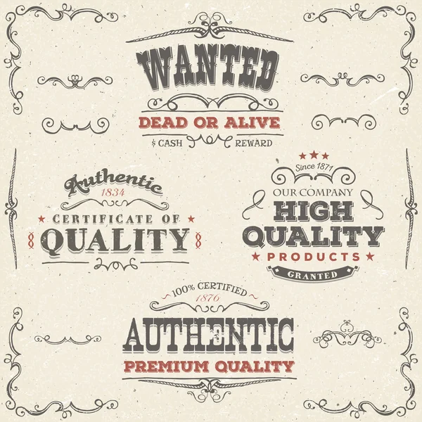 Hand Drawn Vintage Quality Banners And Labels — 스톡 벡터