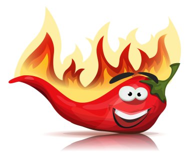 Red Hot Chili Pepper Character With Burning Flames