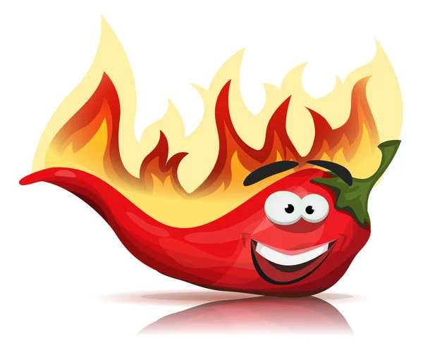 Red Hot Peperoncino personaggio con fiamme ardenti — Vettoriale Stock