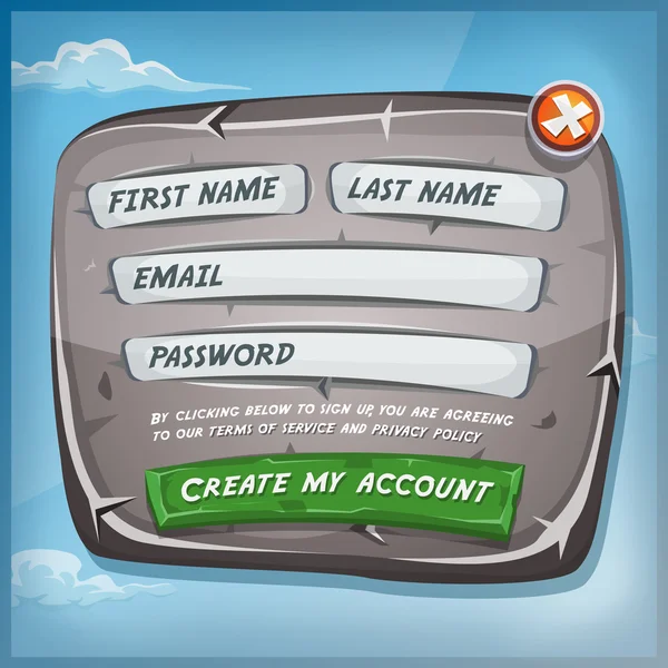 Login Form On Stone Panel For Ui Game — Stockvector