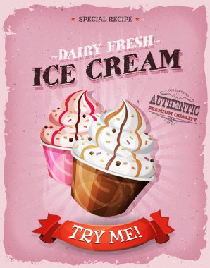 Grunge And Vintage Ice Cream Dessert Poster