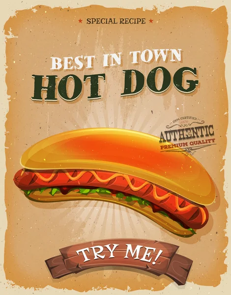 Grunge und Vintage Hot Dog Burger Poster — Stockvektor