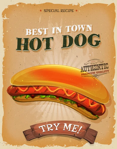 Grunge e poster hamburger vintage per hot dog — Vettoriale Stock