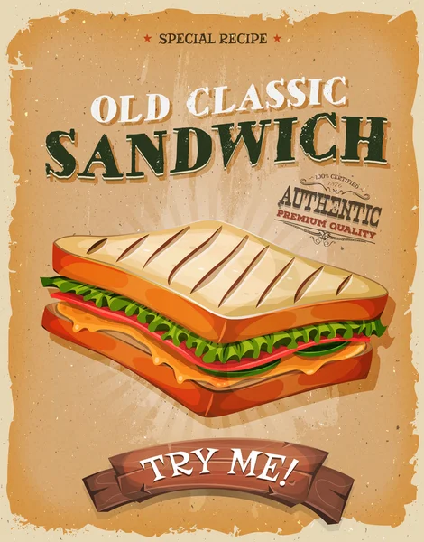 Grunge And Vintage Sandwich Poster — ストックベクタ