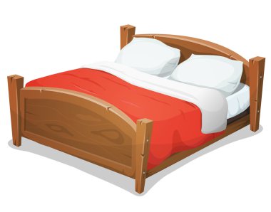 Wood Double Bed With Red Blanket