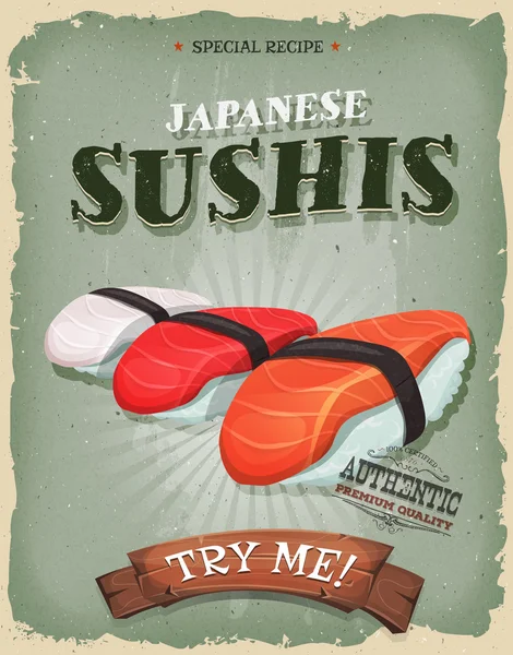 Grunge And Vintage Japanese Sushis Poster — 스톡 벡터