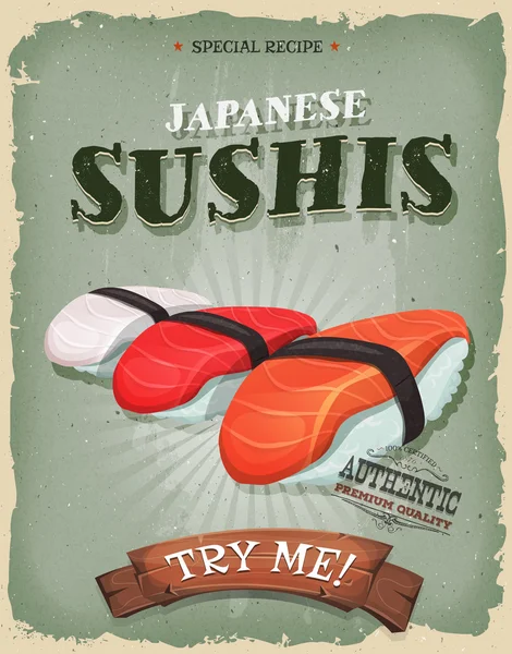 Grunge And Vintage Japanese Sushis Poster — Stockový vektor