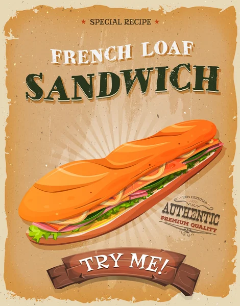 Грибы и винтажный французский бутерброд — стоковый вектор