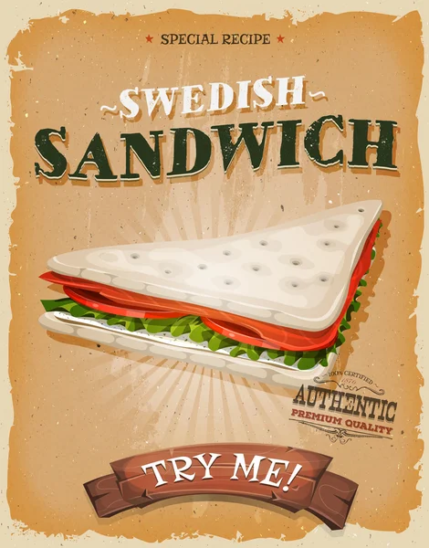 Grunge en Vintage Zweedse Sandwich-Poster — Stockvector