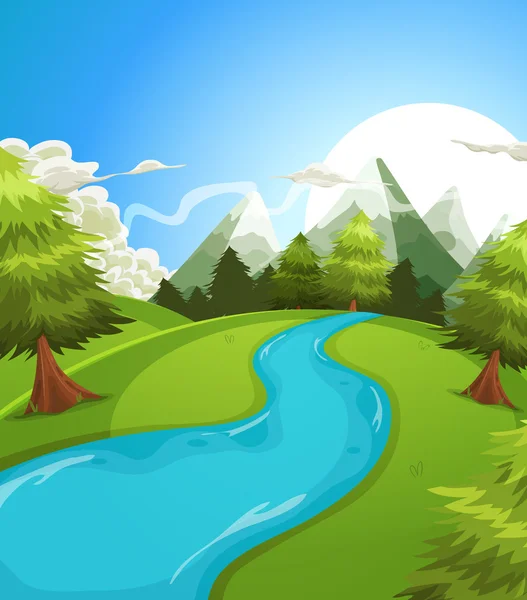 Çizgi film yaz dağlar manzara