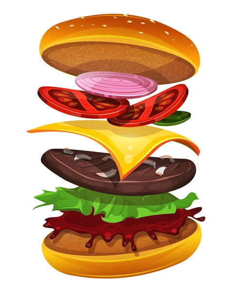 Fast Food Burger Icon With Ingredients Layers — Stock Vector