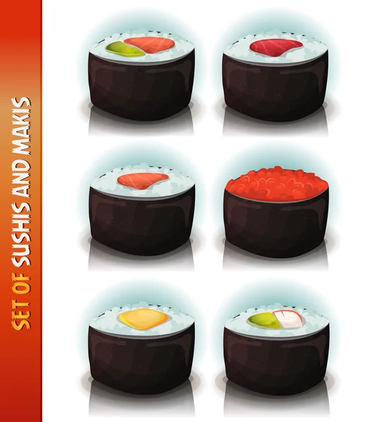 Asiático susphis y makis conjunto — Vector de stock