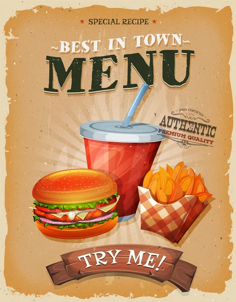 Grunge And Vintage Fast Food Menu Poster — 图库矢量图片