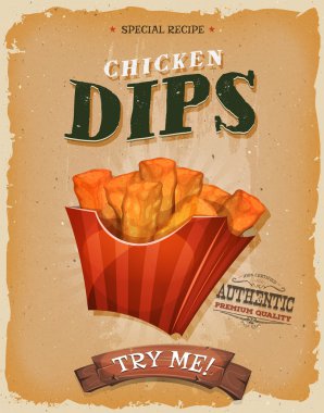 Grunge ve Vintage balık ve cips Poster