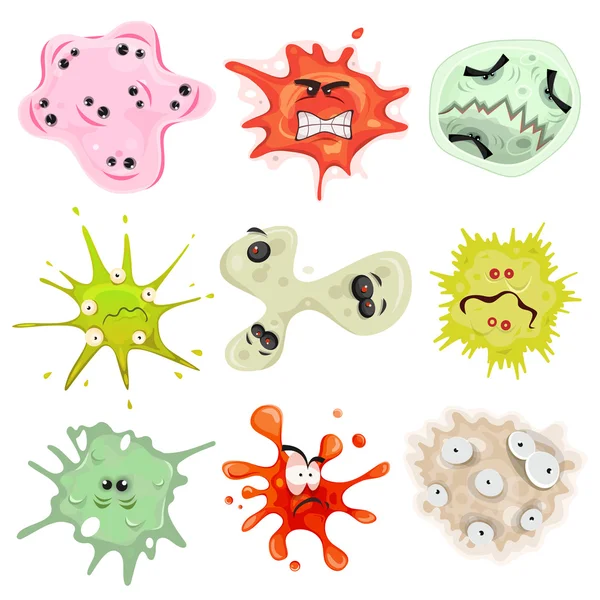 Gérmenes de dibujos animados, virus y microbios — Vector de stock